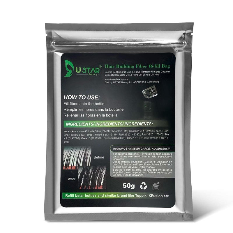 USTAR Hair Building Fibers Refill Bag 50 Gram (Medium Brown) - Image 4